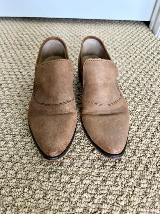 Free People Brady Leather Slip-On Loafer | Taupe Tan Pointed Toe - Picture 2 of 7